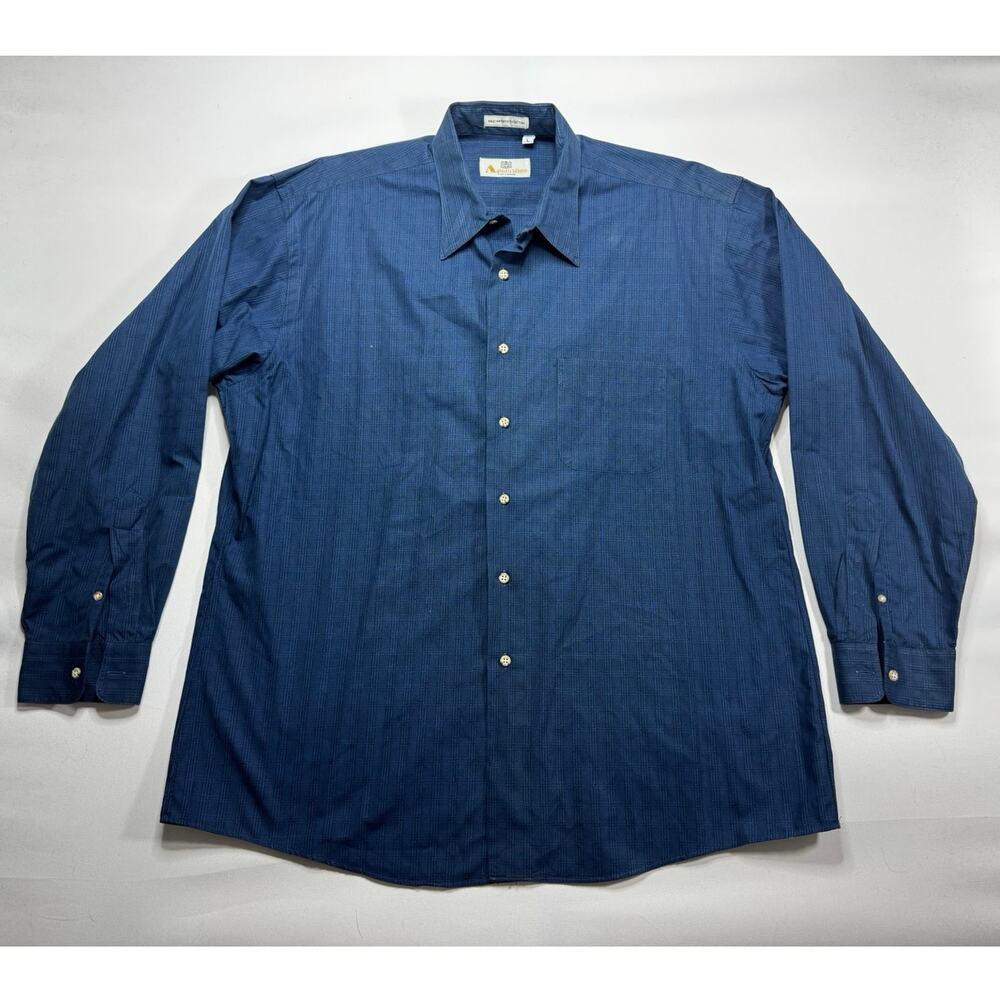 Aquascutum of London Men's Long Sleeve Blue Plaid Button Up Dress Shirt - Size L
